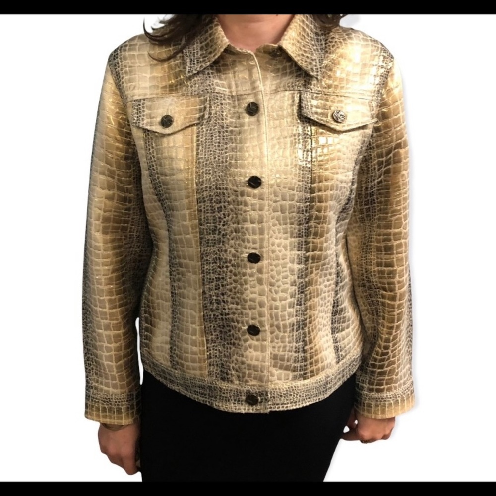 EUC - RUBY RD. Women’s Gold Silver Metallic Button Down Embossed Jacket SZ:14